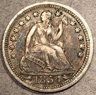 1854 Seated Liberty Half Dime, Grade= XF