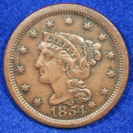 1854, XF Braided Hair Large Cent