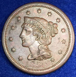 1856, XF   Braided Hair Large Cent, upright 5's, minor rim ticks on reverse
