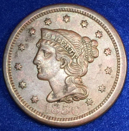 1856, XF   Braided Hair Large Cent, upright 5's, minor rim ticks on reverse