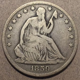 1859-O Seated Half Dollar, Grade= VG, minor marks and scratches