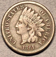 1861 Indian Cent, Grade= VF
