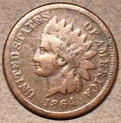 1864 L Indian Cent, Grade= VG
