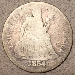 1864-S Seated Liberty Dime, Grade= AG, arrows, Nice AG, full date