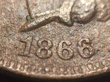 1866/6 Indian Cent, Grade= XF, FS 007.7 Snow 4 Breen 1969, Indian Cent. Great detail but corroded. Exact coin imaged.
