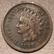 1867 Indian Cent, Grade= VF, light corrosion