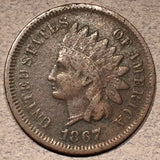 1867 Indian Cent, Grade= VF, light corrosion