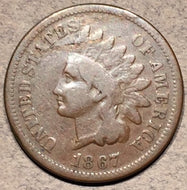 1867 Indian Cent, Grade= VG