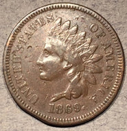 1869 Indian Cent, Grade= VF, a few ticks and small flat spot on rim