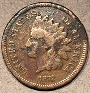 1872 Indian Cent, Grade=  VG, small areas of corrosion