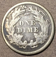 1874 Seated Liberty Dime, Grade=  XF, Arrows. Hit on edge creating a slight bend. Exact coin imaged.