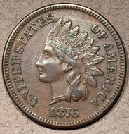 1876 Indian Cent, Grade= XF45