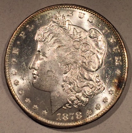 1878 S Morgan Dollar, MS63 PQ, A burgundy tone area on each side