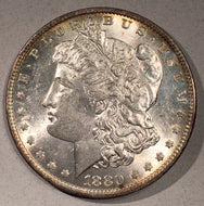 1880 O over '79 Morgan Dollar, MS62/3, VAM 6A