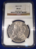 1882 O Morgan Dollar, NGC slab MS63