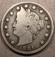 1886 V Nickel, Grade= VG10