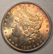 1887 Morgan Dollar, MS64 stunning obverse toning