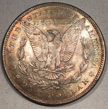 1889  Morgan Dollar, MS64, Beautiful even gray/burgundy obv toning and circular gold and blue rev toning. Exact coin imaged.