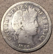 1896-O Barber Dime, Grade= G, cleaned with hairlines