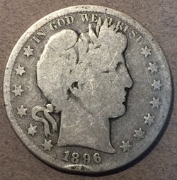 1896-S Barber Half Dollar, Grade= G, light rim bruise below date