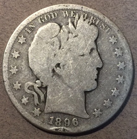 1896-S Barber Half Dollar, Grade= G, light rim bruise below date