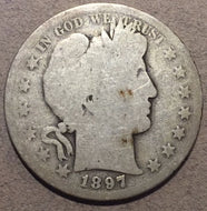 1897-S Barber Half Dollar, Grade= G/AG, light marks
