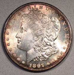 1897 Morgan Dollar, MS63 VAM 6A Top 100. Pitting on rev. is diagnostic