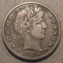 1900-O Barber Quarter, Grade= VF, 2 minor scratches