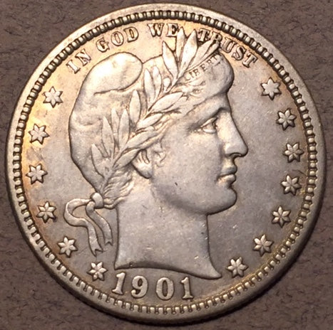 1901 Barber Quarter, Grade= XF, lightly cleaned
