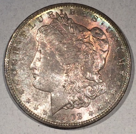 1902 O  Morgan Dollar, MS63, Wild purple speckled obv.