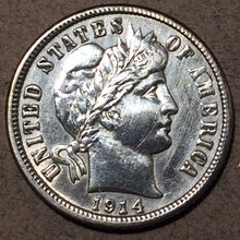 1914-D Barber Dime, Grade= AU55, polished. Exact coin imaged.
