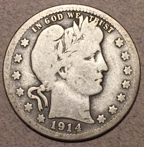 1914-S Barber Quarter, Grade= G