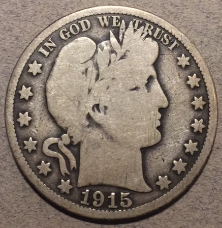 1915 Barber Half Dollar, Grade= VG