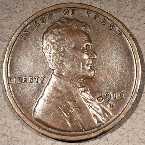 1916-D Lincoln Cent, Grade= AU55, dot error over date