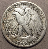 1916-D Walking Half Dollar, Grade= VG, lightly cleaned