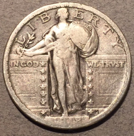 1918-D Standing Quarter, F