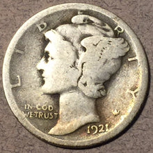 1921-D Mercury Dime, Grade= G, Liberty Head dime, example coin shown