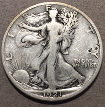 1921 S Walking Half Dollar, Grade= F, a couple tiny field hits