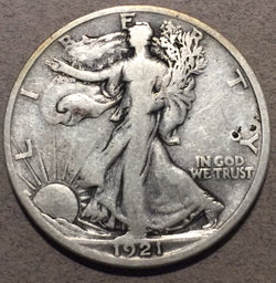 1921-S Walking Half Dollar, Grade= F, a couple tiny field hits