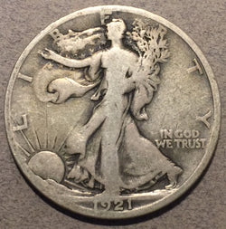 1921-S Walking Half Dollar, Grade= VG10