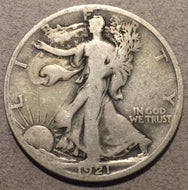 1921 S Walking Half Dollar, Grade= VG10