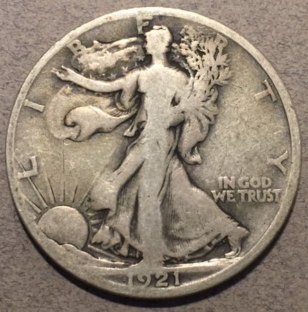 1921-S Walking Half Dollar, Grade= VG10