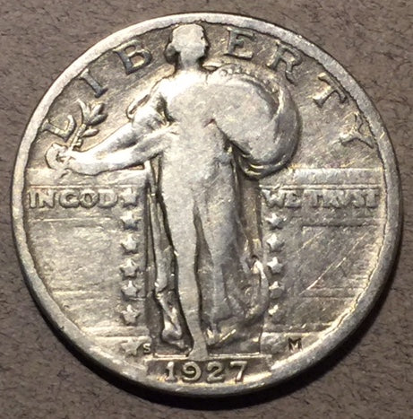 1927-S Standing Quarter, Grade= F, cleaned