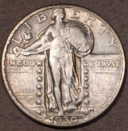 1930 Standing Quarter, Grade= AU