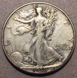 1938-D Obverse Walking Half Dollar, Grade= VF