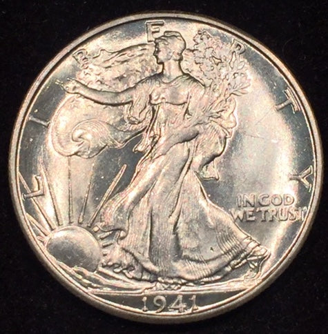 1941 D Walking Half Dollar, Grade= MS63