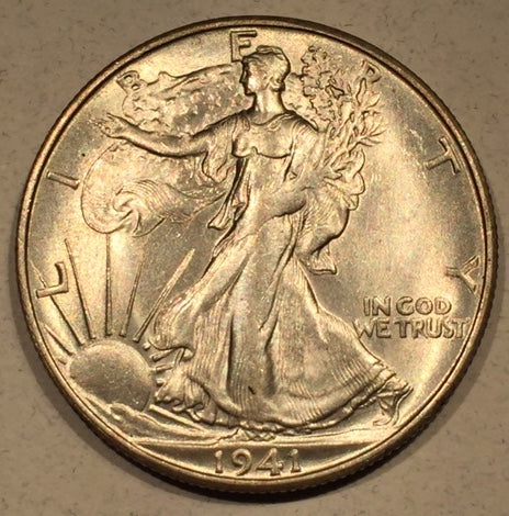 1941 S Walking Half Dollar, Grade= MS64