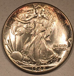 1942 Walking Half Dollar, Grade= MS64, Walking Liberty Half Dollar.