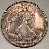 1945 Walking Half Dollar, Grade= MS65, beautiful even peach toning