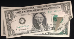 Error currency $1 1963A, Several major errors- folded overprint with corners on both obverse and reverse. Fantastic error.